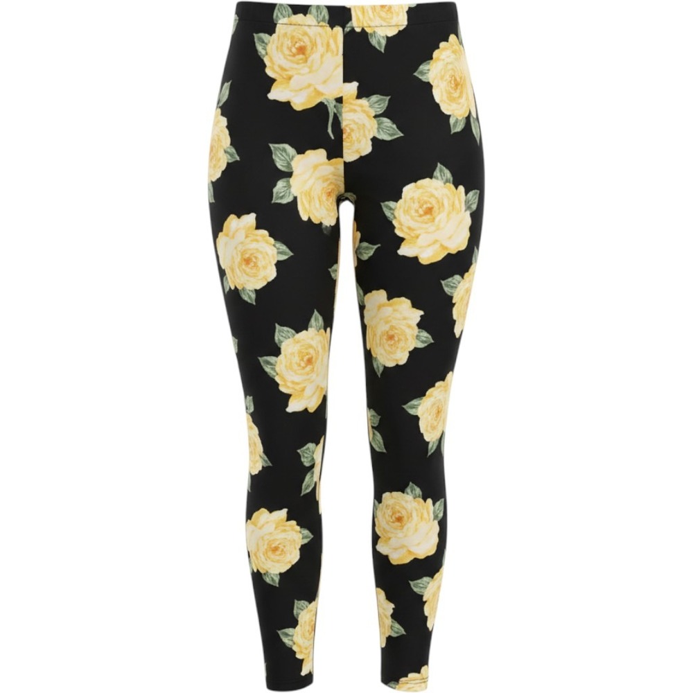 TORRID Premium Leggings Crop Signature Waist Yellow Rose Floral Black NWT 2X